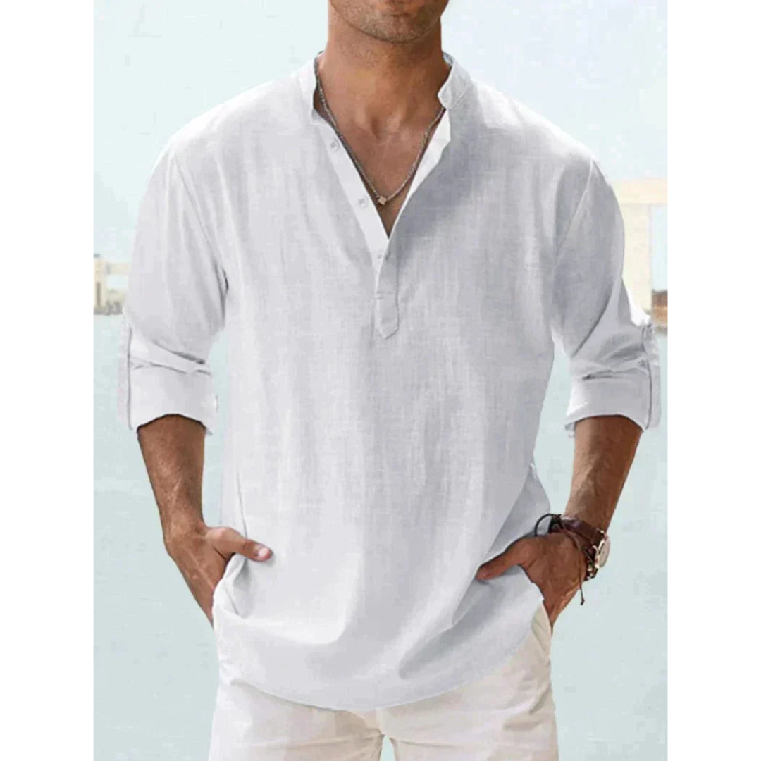 Camicia Uomo Manica Lunga Colletto Coreano