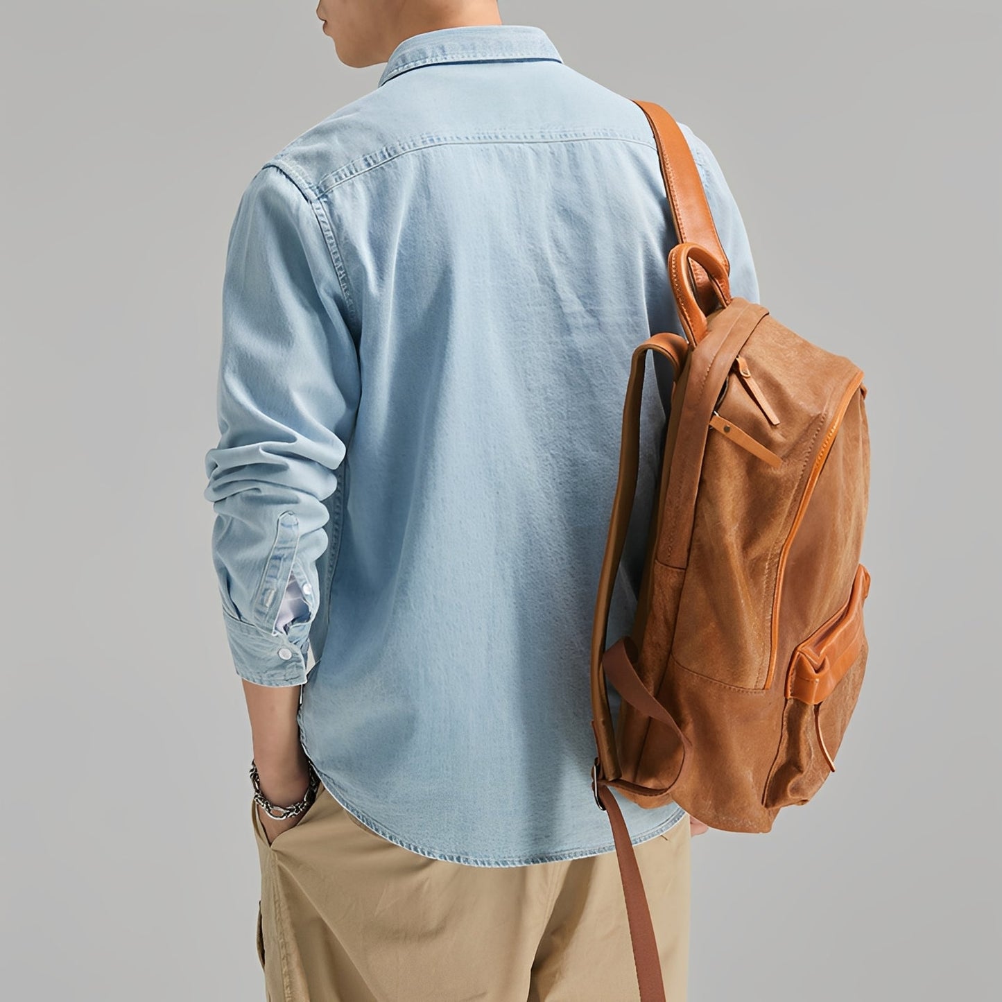 Camicia Jeans Uomo Casual con Tasca Regular Fit