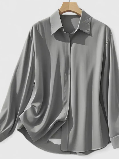 Camicia Donna in Satin con Bottoni e Manica Corta