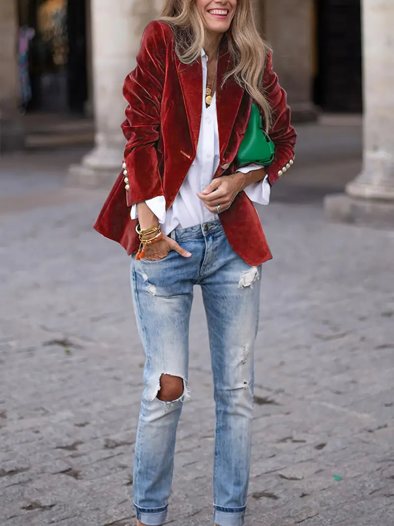 Blazer Donna Monopetto Scollo Classico Vestibilità Slim