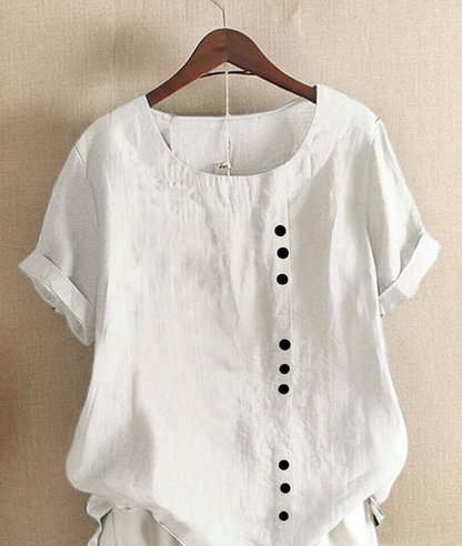 Camicia Donna Manica Corta con Bottoni Decorativi