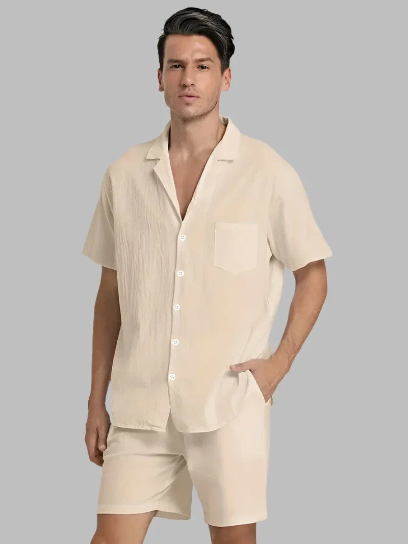 Completo Uomo Camicia Manica Corta con Bottoni e Pantaloncini - Brentozzi