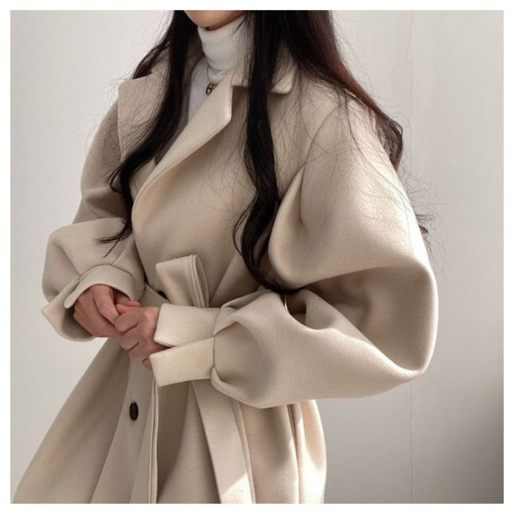 Cappotto Donna con Cintura e Maniche Lunghe Classico