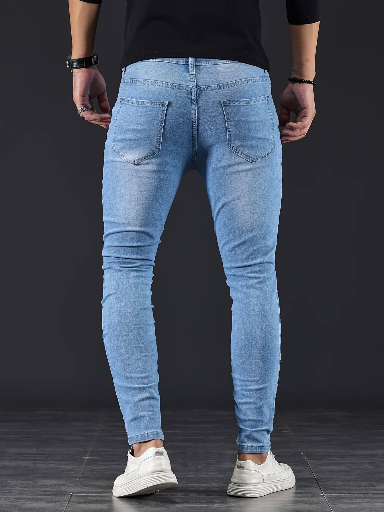Jeans Uomo Skinny Slim Fit con Chiusura a Zip