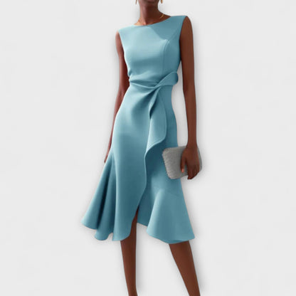 Abito Midi Donna Elegante Senza Maniche con Ruches