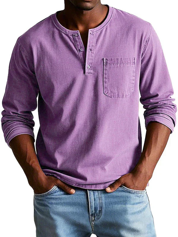 T-shirt Uomo Manica Lunga Henley Stile Casual