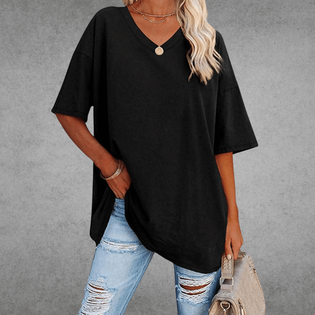 T-shirt Donna Scollo a V Taglio Oversize - Brentozzi