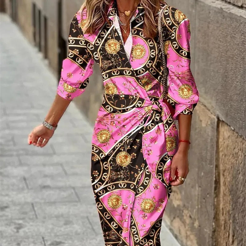 Abito Midi Donna a Portafoglio Svasato