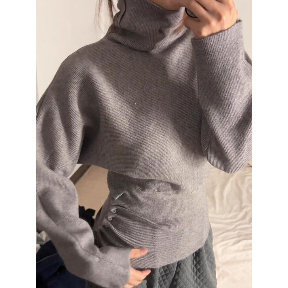 Maglione Donna a Coste Collo Alto Manica Lunga - Brentozzi