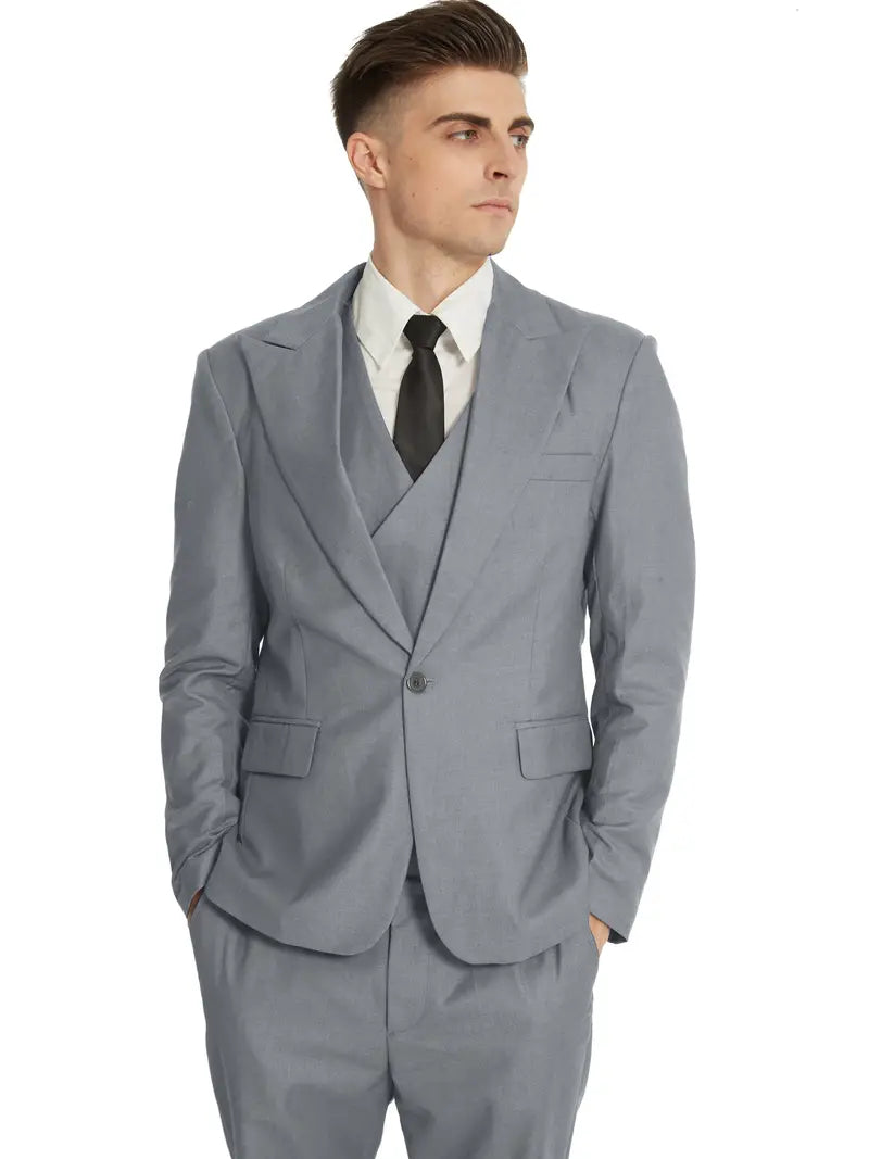 Completo Business Uomo Blazer Gilet e Pantaloni Taglio Classico