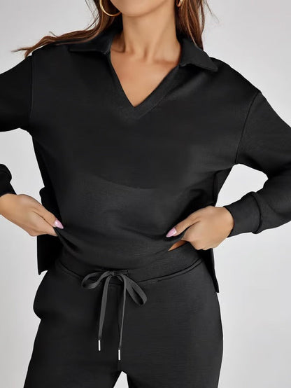 Completo Donna Maglione Scollo a V e Pantaloni Larghi Comodo Autunno