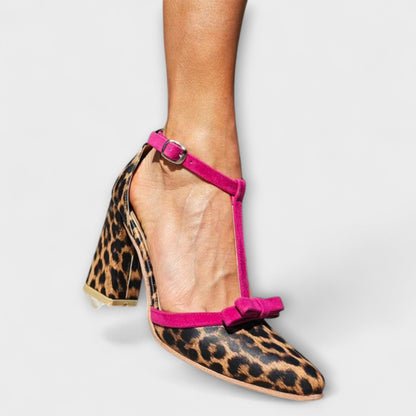 Scarpe Donna Tacco Largo Dettaglio Animalier - Brentozzi