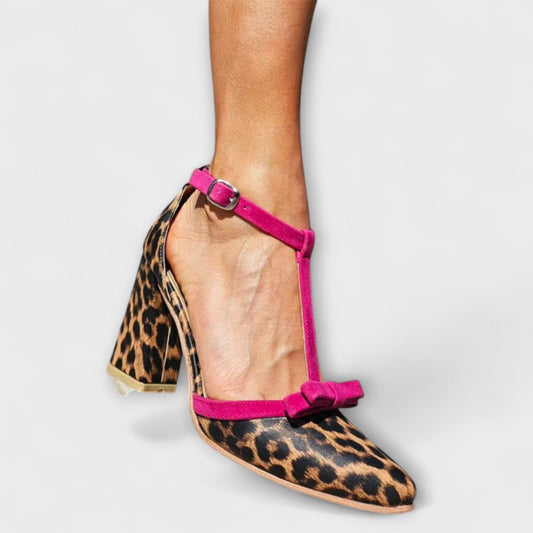 Scarpe Donna Tacco Largo Dettaglio Animalier - Brentozzi
