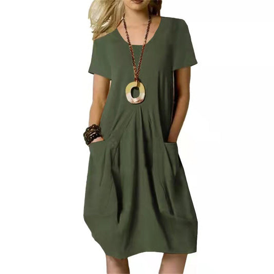 Abito Midi Donna Manica Corta con Tasche - Brentozzi