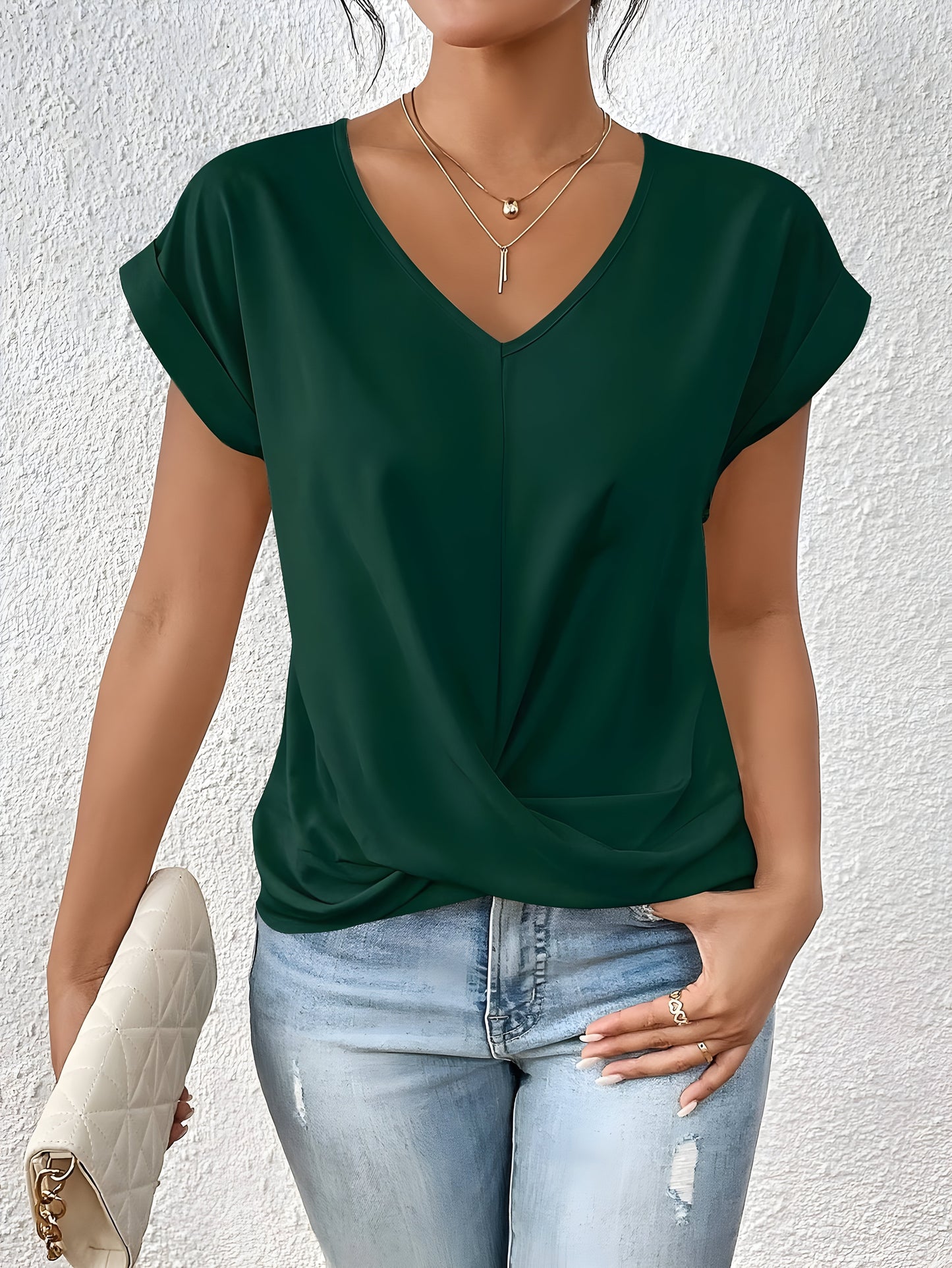 T-shirt Donna Scollo a V Manica Corta Basic