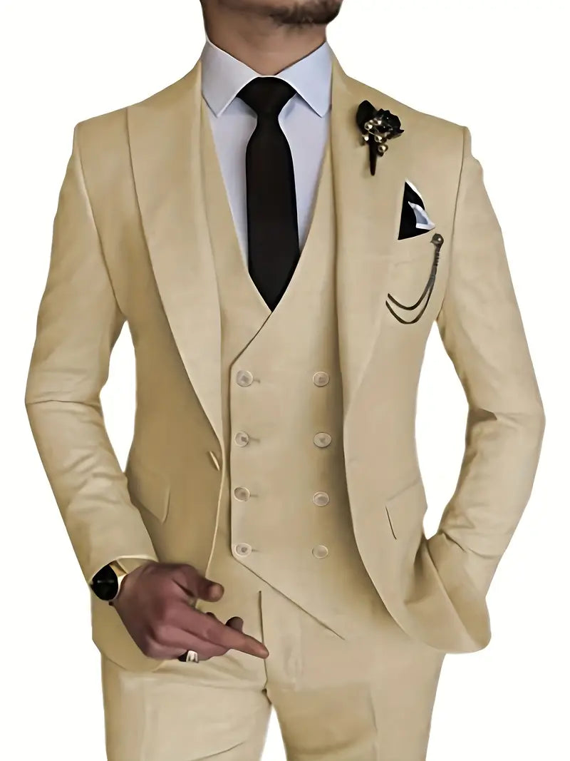 Completo Business Uomo Blazer Gilet e Pantaloni Taglio Classico