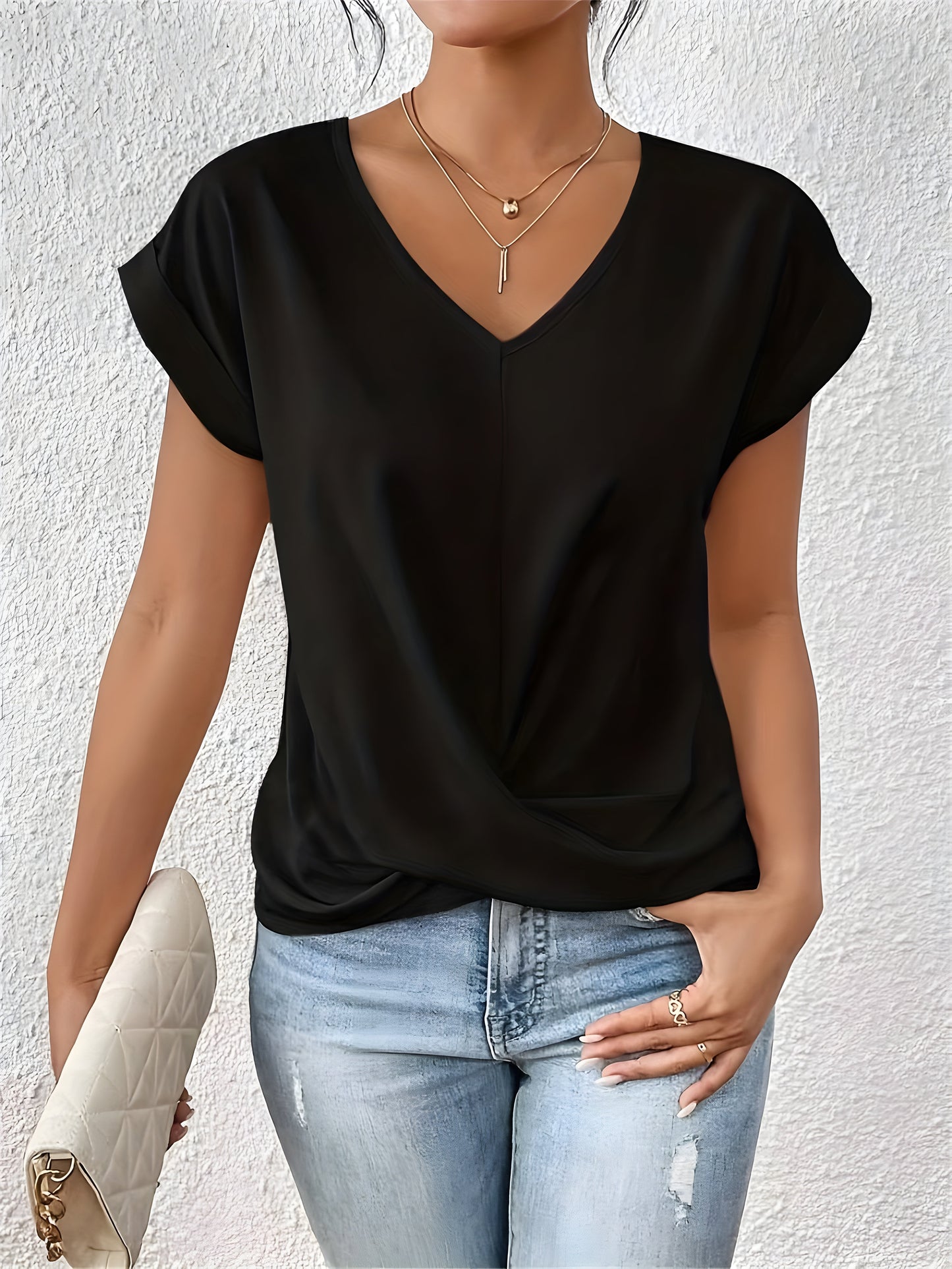 T-shirt Donna Scollo a V Manica Corta Basic