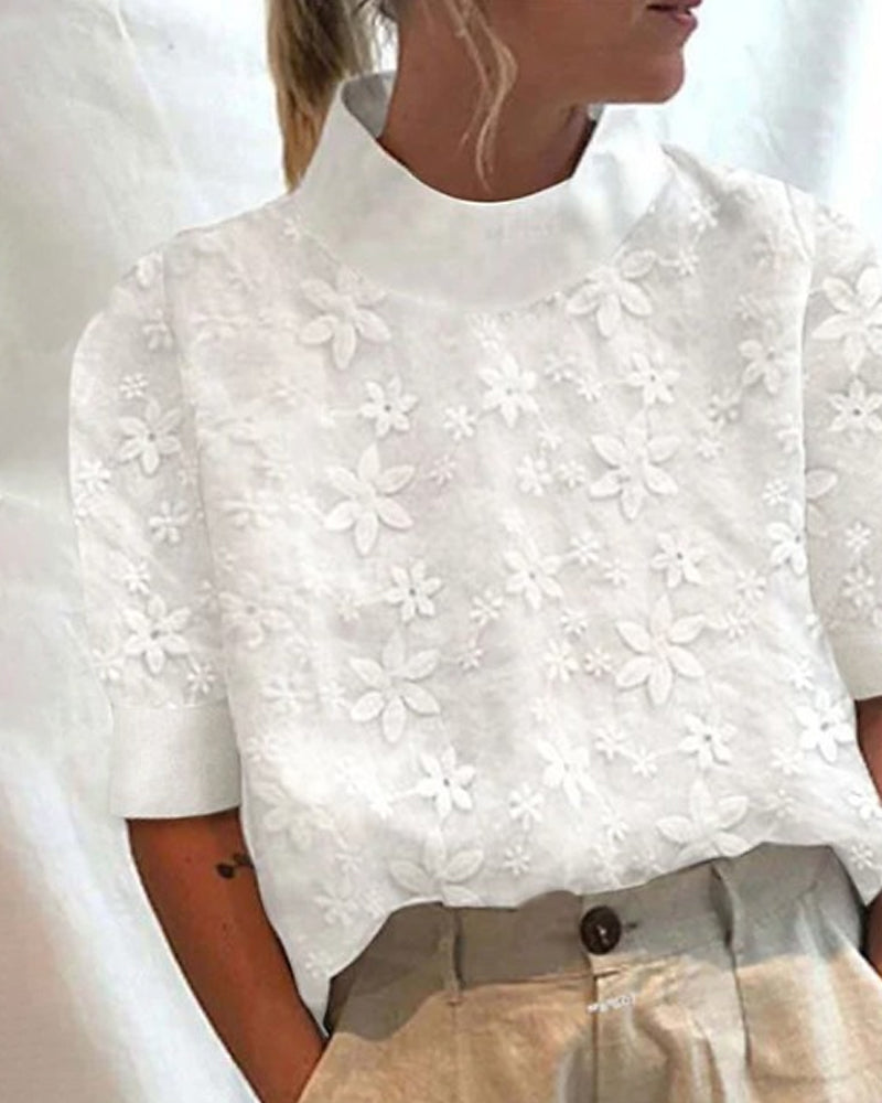 Blusa Donna con Collo Alto e Dettaglio in Pizzo - Brentozzi