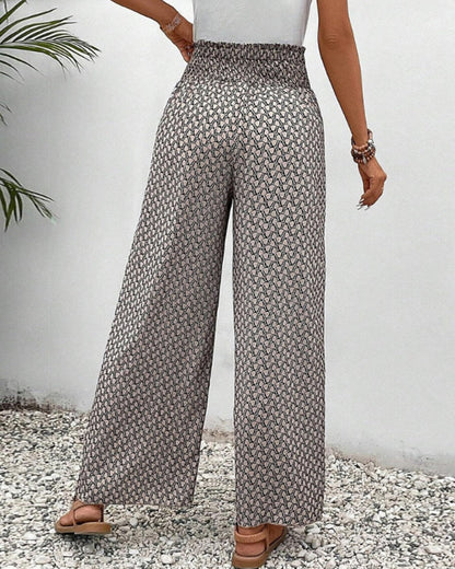Pantaloni Donna Estivi Vita Alta Motivo Geometrico