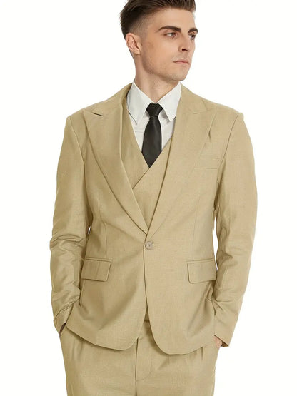 Completo Business Uomo Blazer Gilet e Pantaloni Taglio Classico