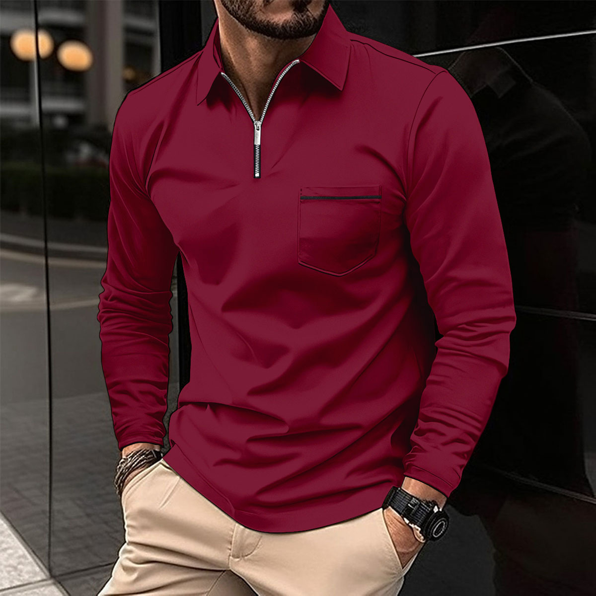 Polo Uomo Manica Lunga con Chiusura a Zip