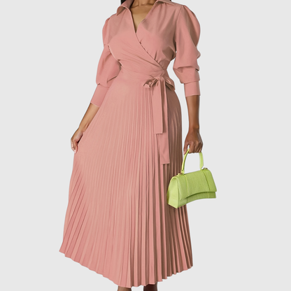Abito Midi Donna Scollo a V Dettaglio Plissé