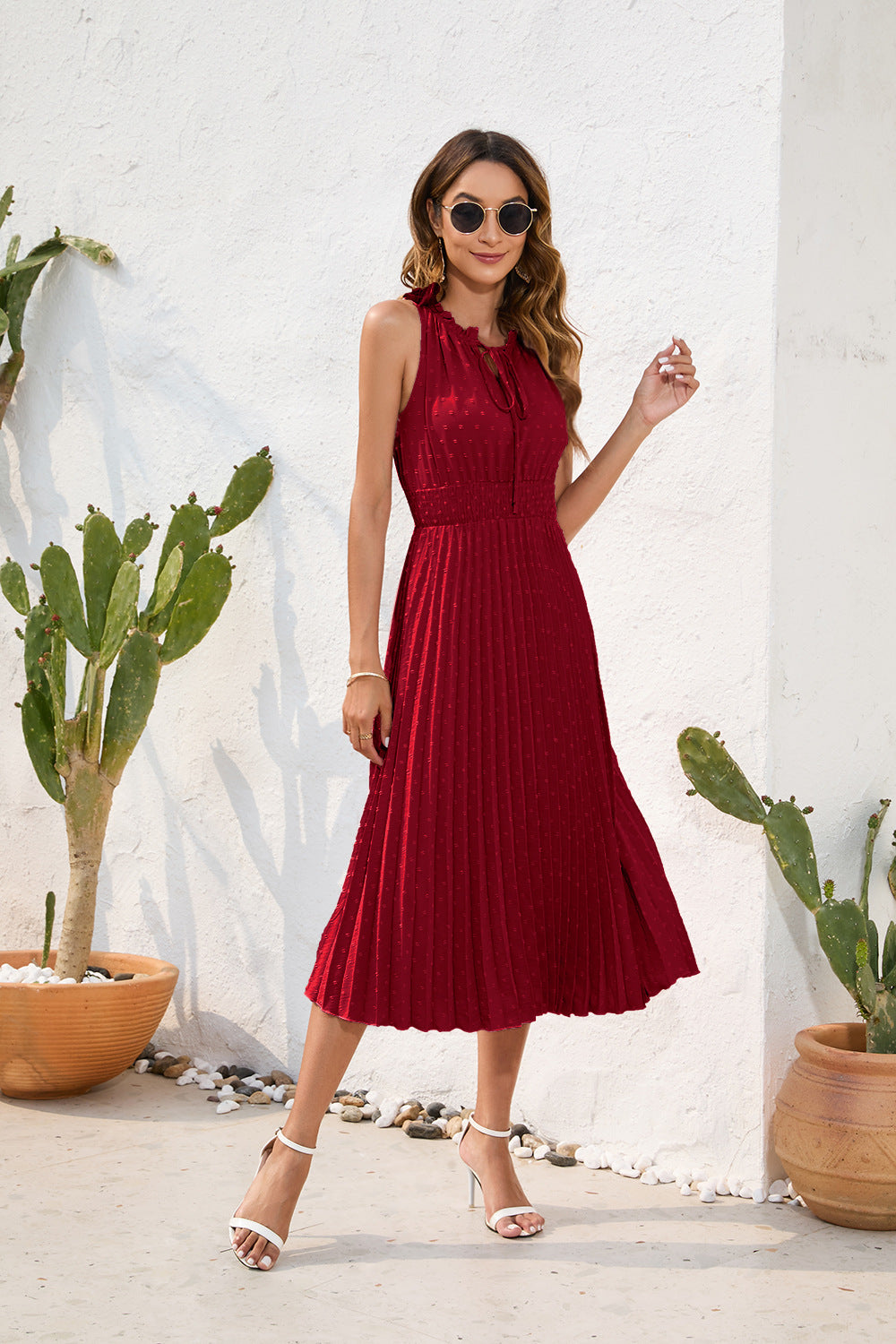 Abito Plissé Donna Smanicato Scollo a Halter