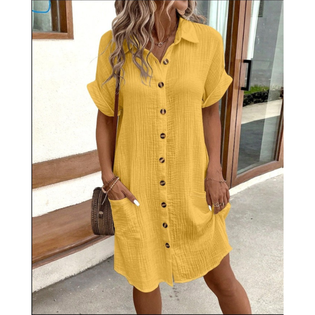 Abito Camicia Donna Tasca Casual con Bottoni