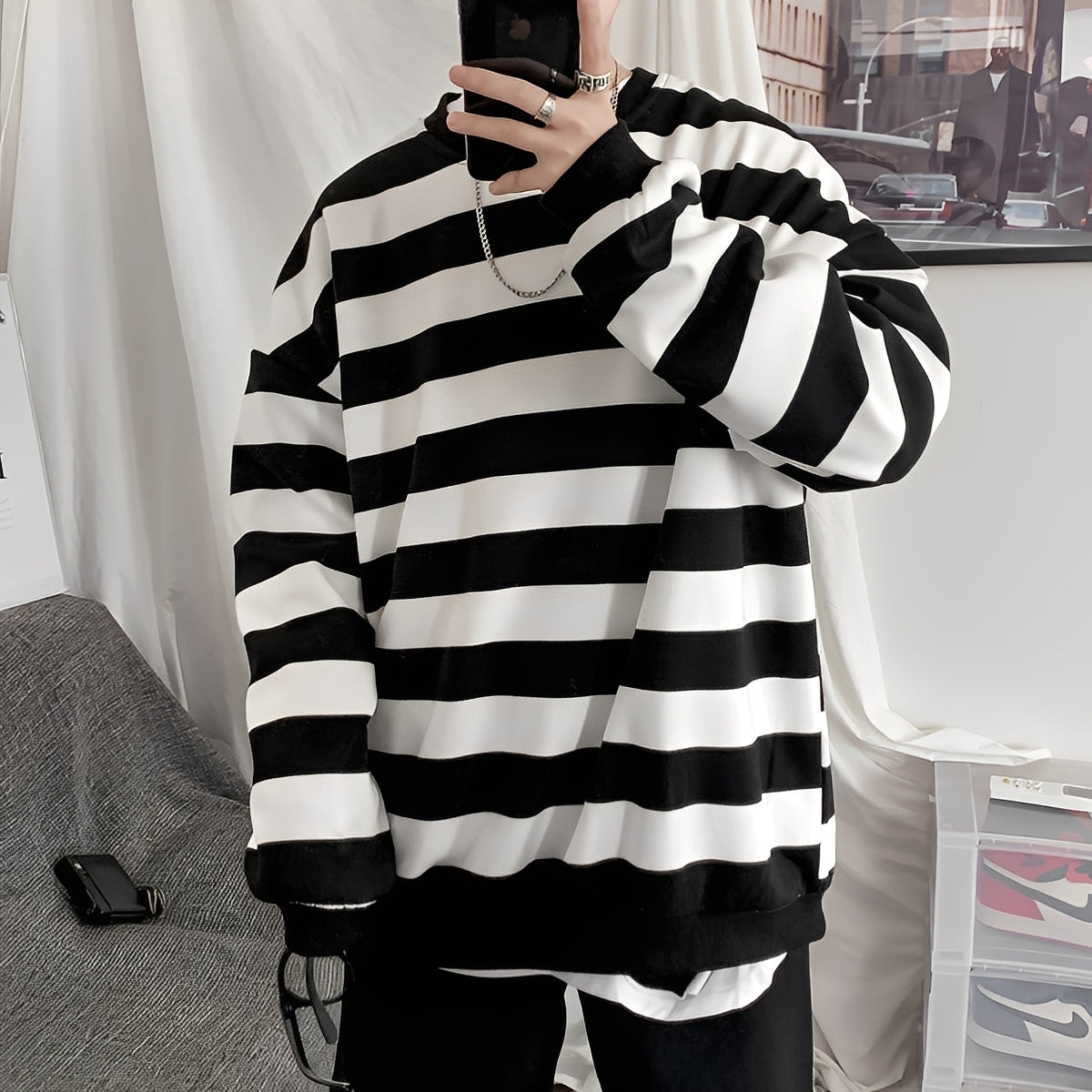 Maglione Uomo Oversize in Maglia a Righe