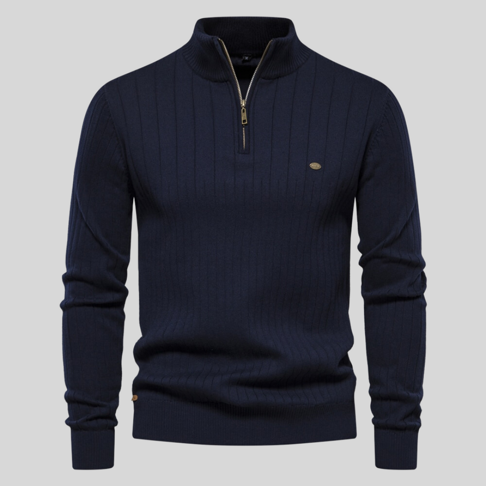 Maglione Uomo in Maglia Coste Collo Alto con Zip Corta - Brentozzi