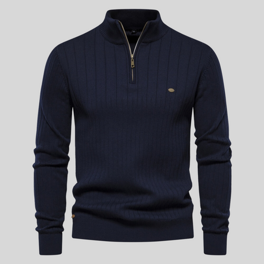 Maglione Uomo in Maglia Coste Collo Alto con Zip Corta - Brentozzi
