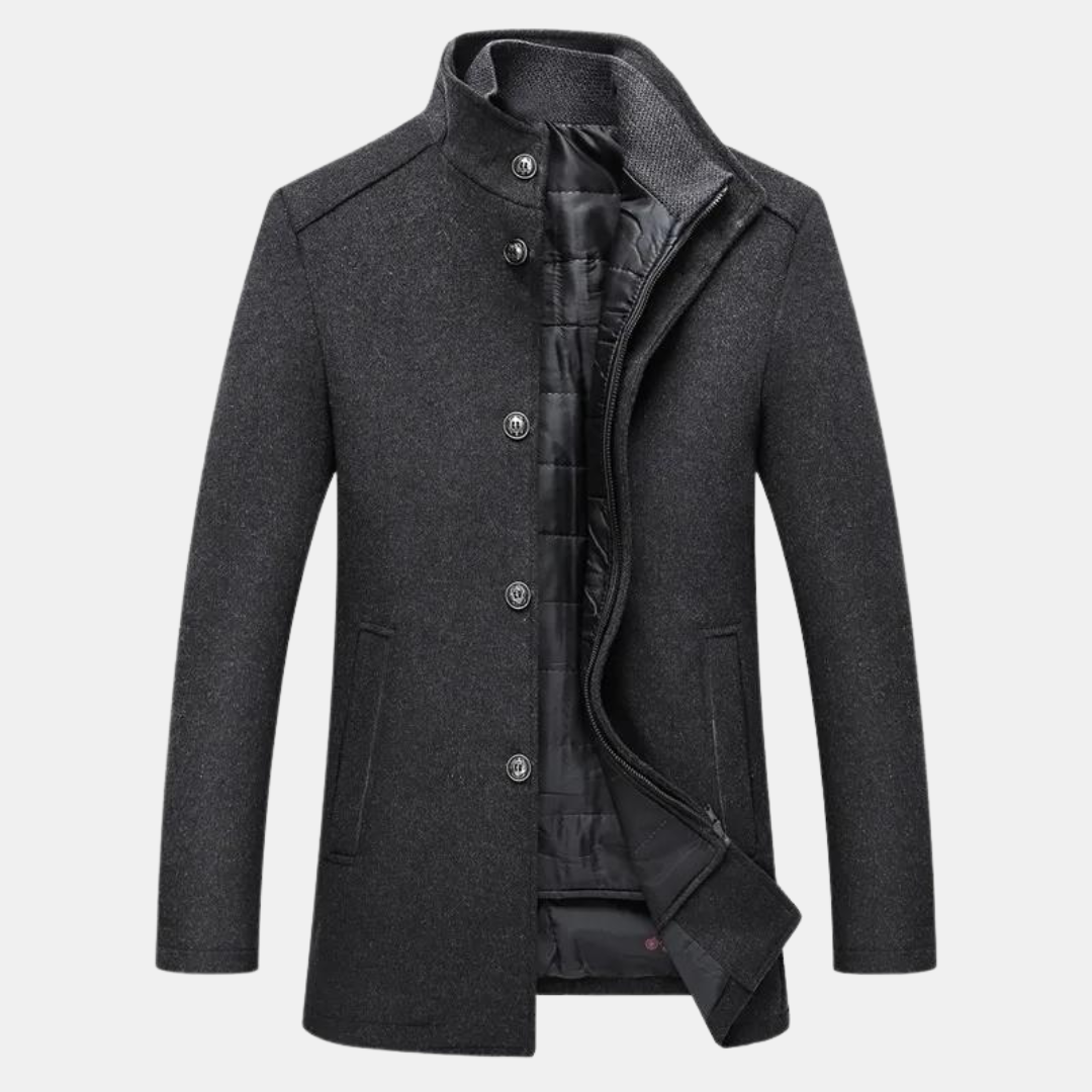 Cappotto Uomo in Lana con Collo Alto e Fodera Calda