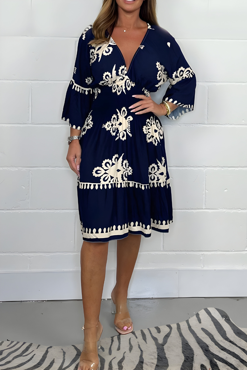 Abito Elegante Donna con Motivo Scollo a V Classico