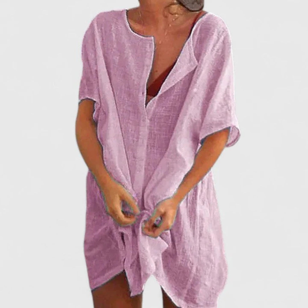 Vestito Spiaggia Donna Smanicato Bottoni Vestibilità Ampia
