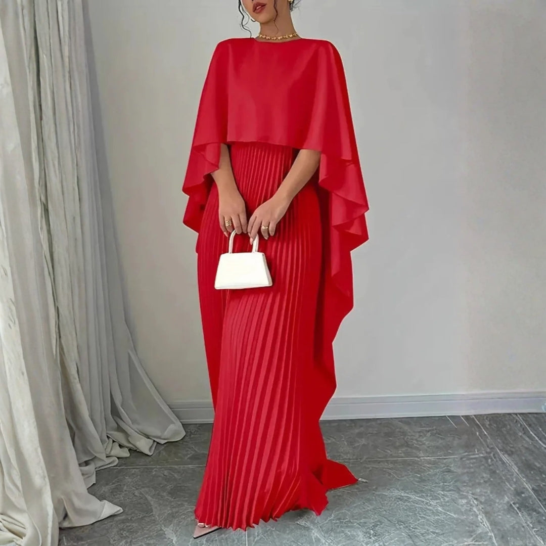 Abito Maxidress Donna con Cape Pieghettata Elegante