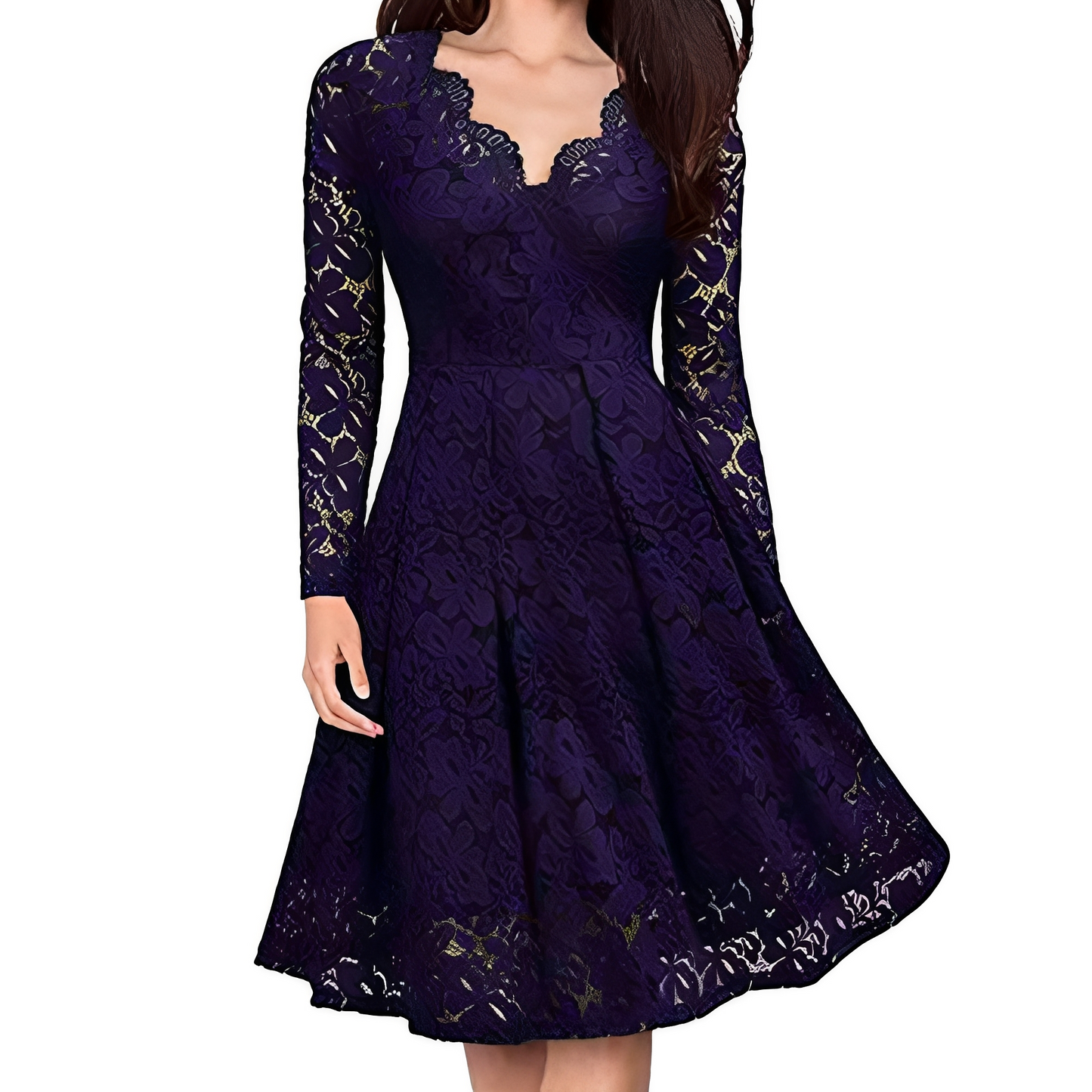 Abito Elegante Donna Manica Lunga Scollo a V
