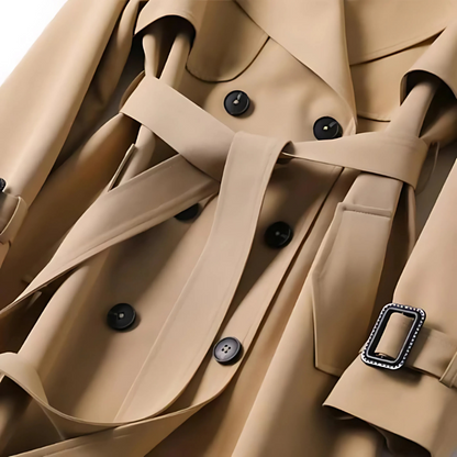 Trenchcoat Doppiopetto Donna Elegante Lunghezza Media
