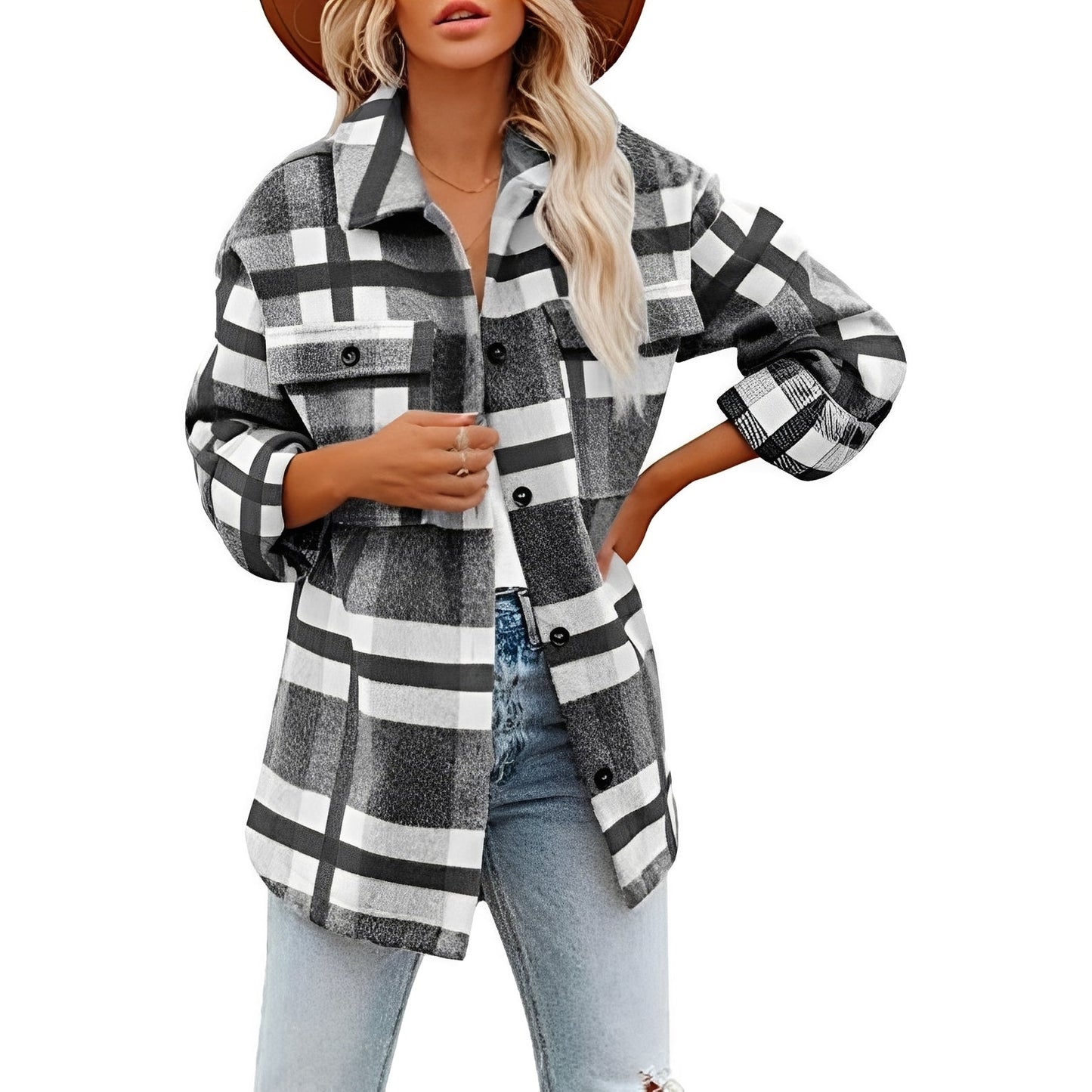 Camicia Donna in Lana a Quadri Regular Fit