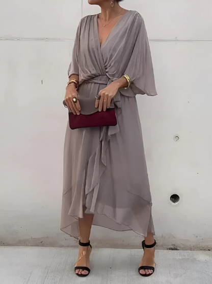 Abito Midi Donna a Portafoglio Stile Classico