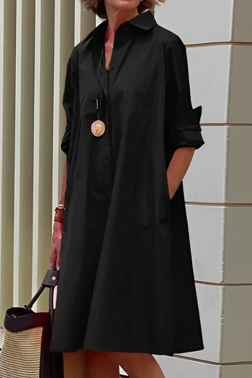 Abito Midi Donna Camicia Manica Lunga