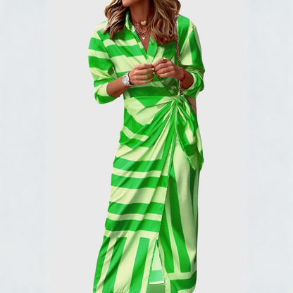 Abito Midi Donna a Righe Stile Portafoglio
