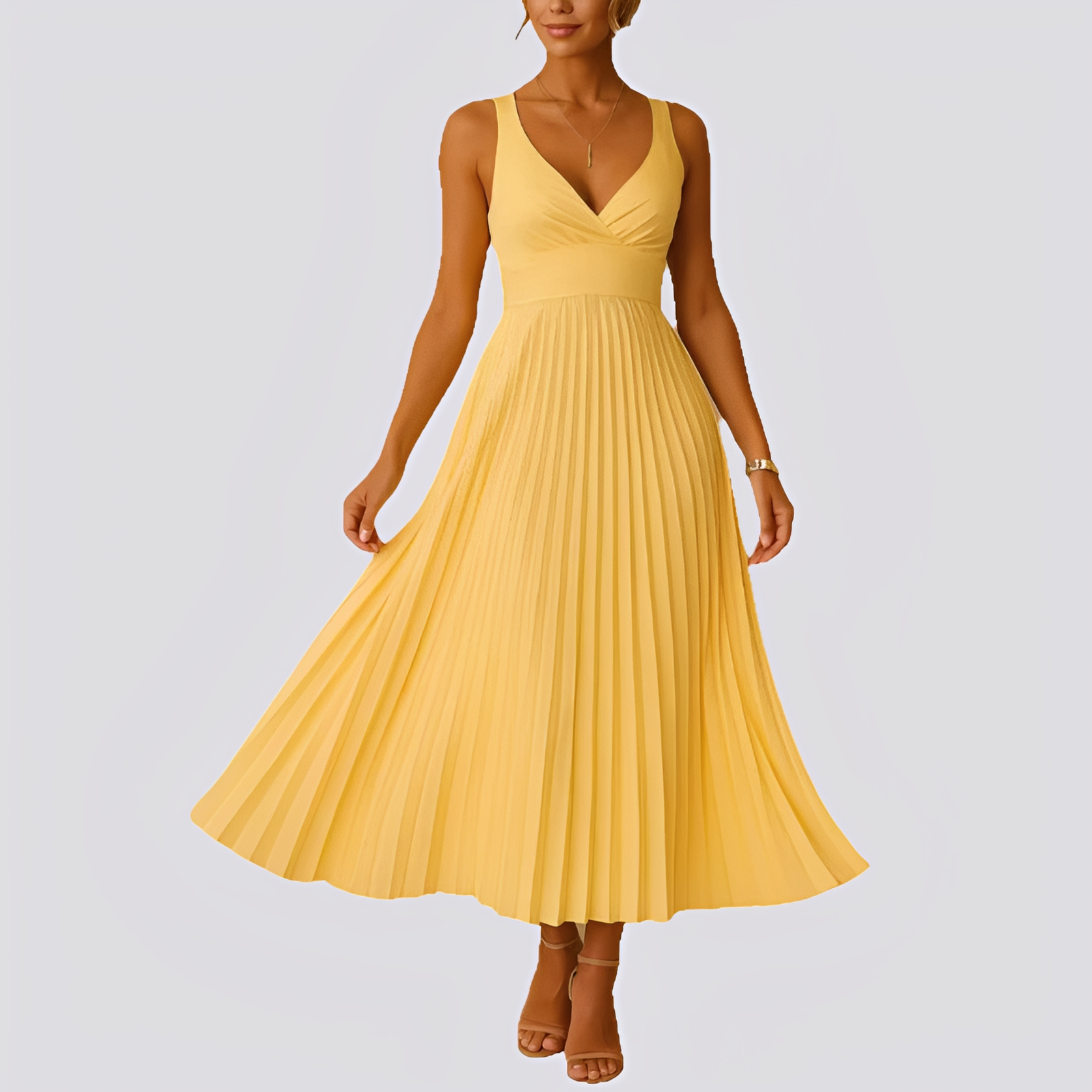 Abito Maxidress Donna in Plissé Scollo a V Elegante - Brentozzi