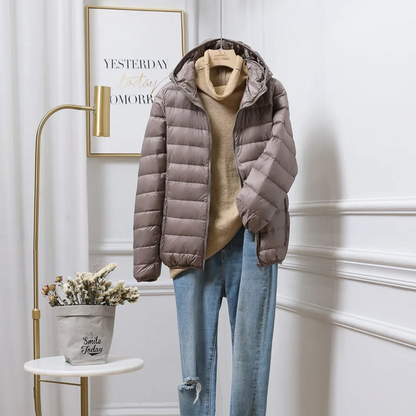 Piumino Donna con Cappuccio e Chiusura Zip