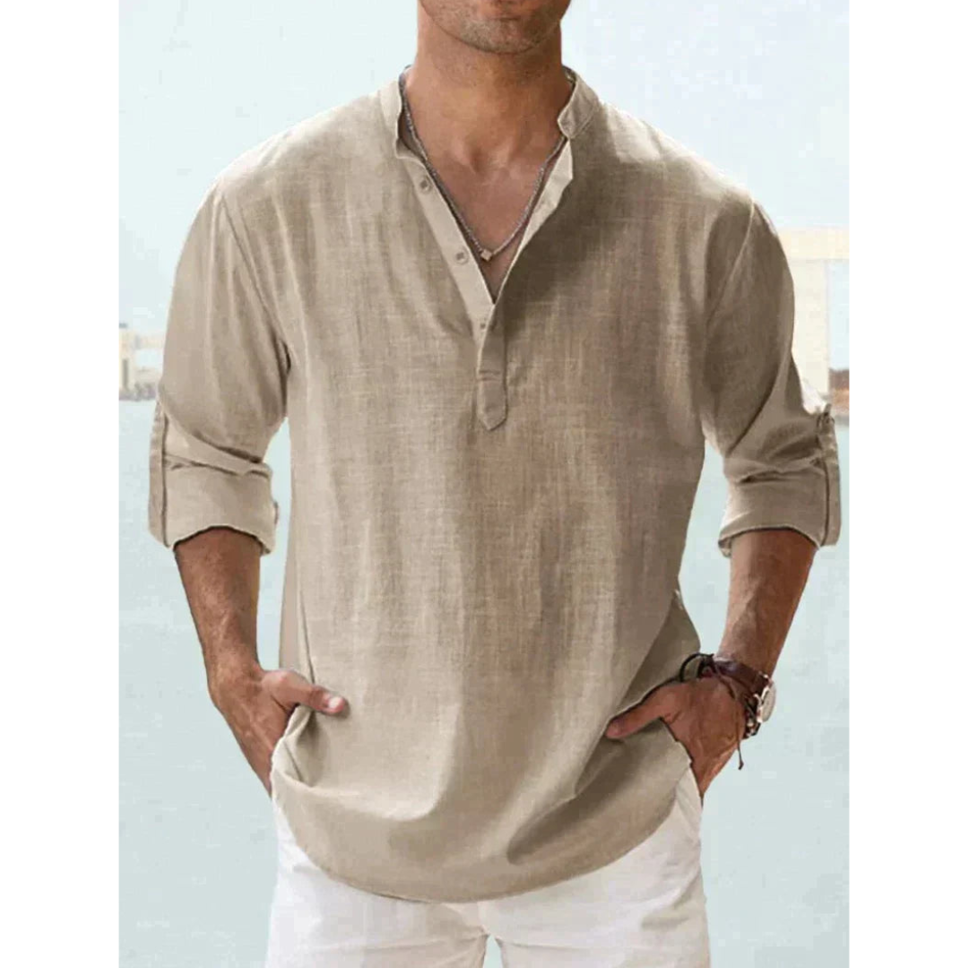 Camicia Uomo Manica Lunga Colletto Coreano