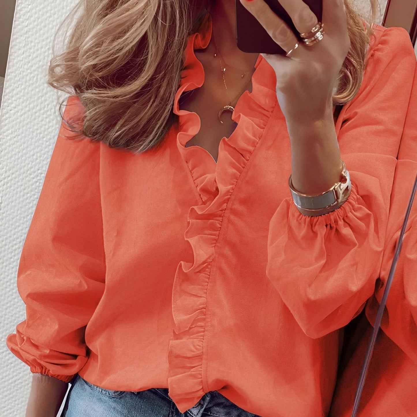 Blusa Donna in Viscosa con Scollo a V e Ruches