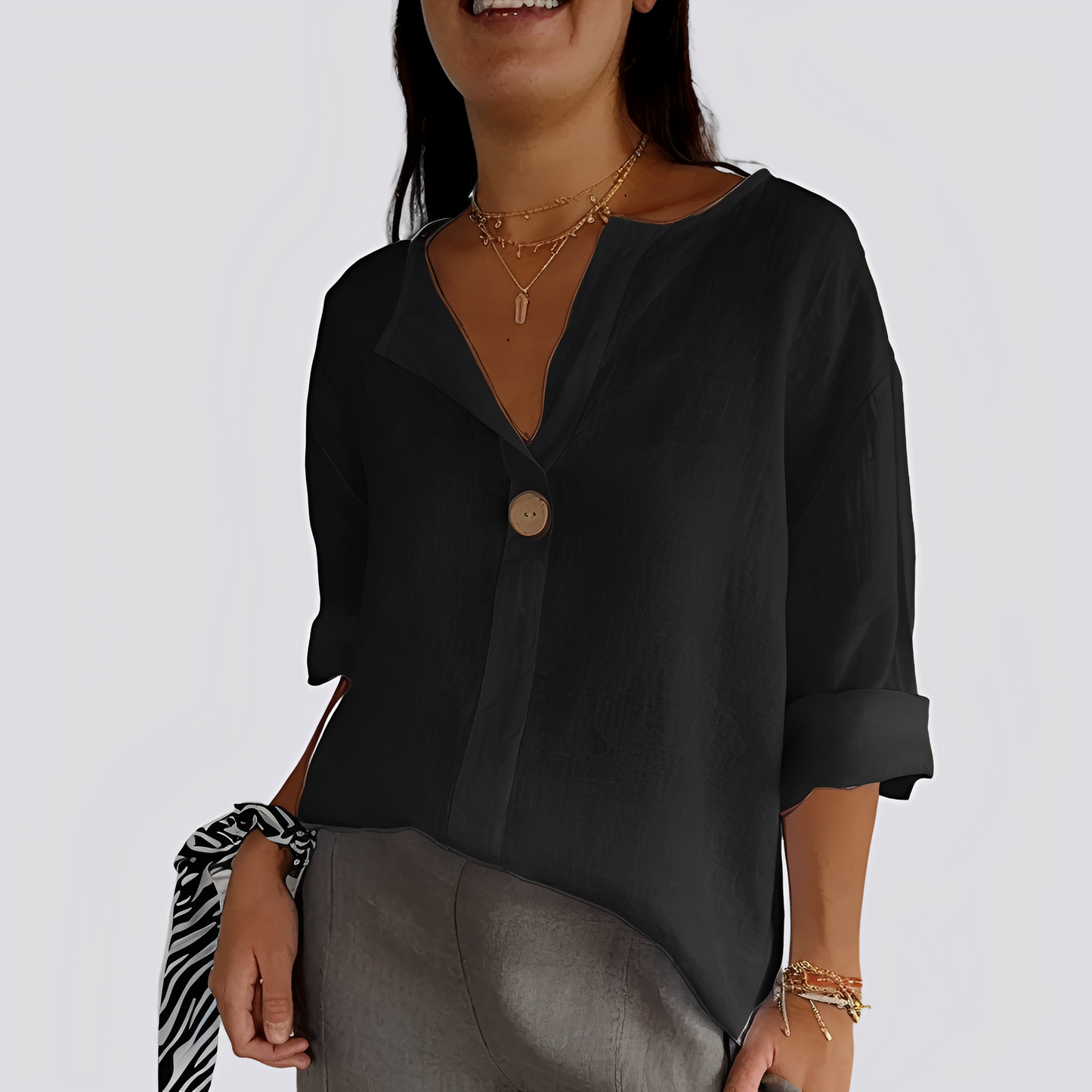 Camicia Donna Casual Scollo a V Vestibilità Comoda