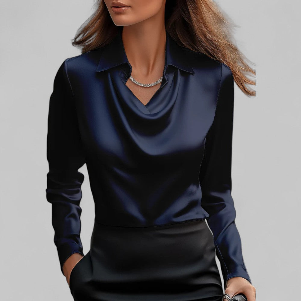 Blusa Donna Manica Lunga Scollo a Cascata