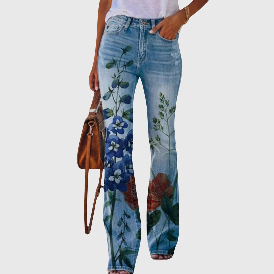 Jeans Donna Stampa Floreale Taglio Slim