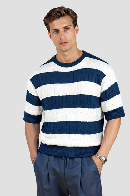 Maglione Uomo a Righe Manica Corta Morbido - Brentozzi