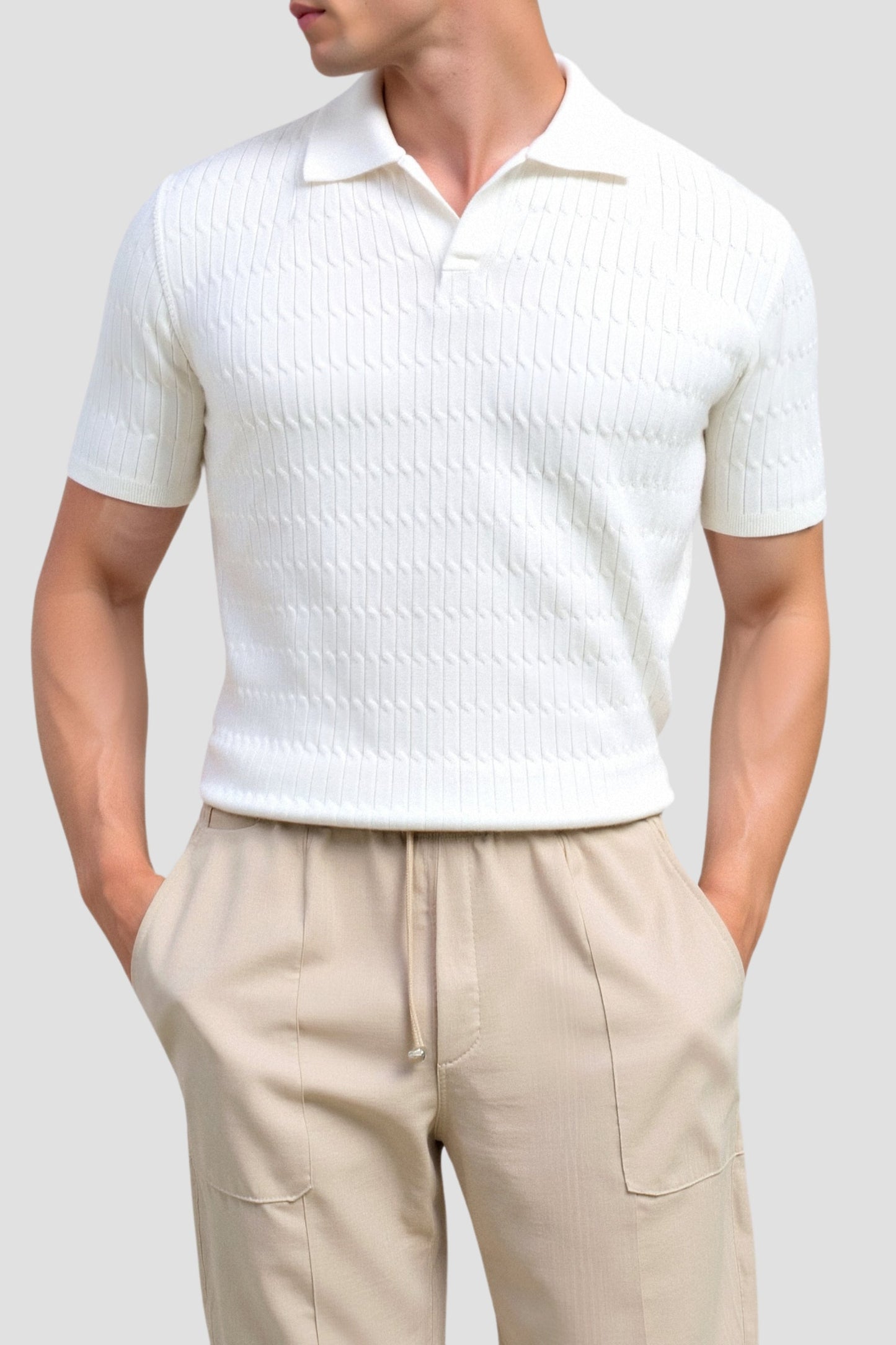 Polo Uomo Maglia Lavorata a Maglia con Motivo Strutturato